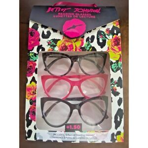 Betsey Johnson Reading Glasses +1.50 Readers 3 Pack  Catseye Tortoise Pink Black